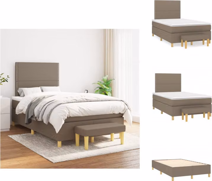 vidaXL Letto a molle con materasso in tessuto taupe 120x200 cm - Letti & strutture letto