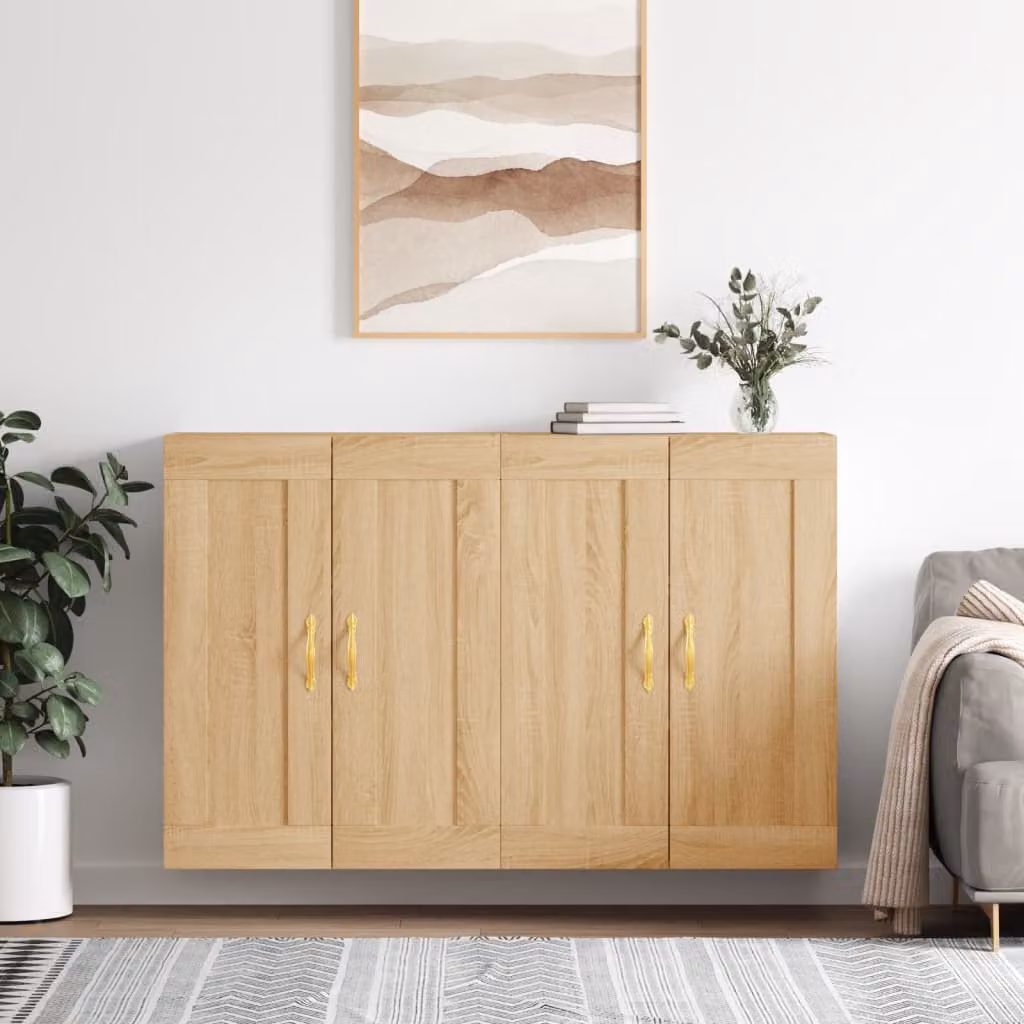 Set di 2 armadietti a parete vidaXL in legno Rovere Sonoma, design moderno con ante a battente e ripiani interni, colore marrone