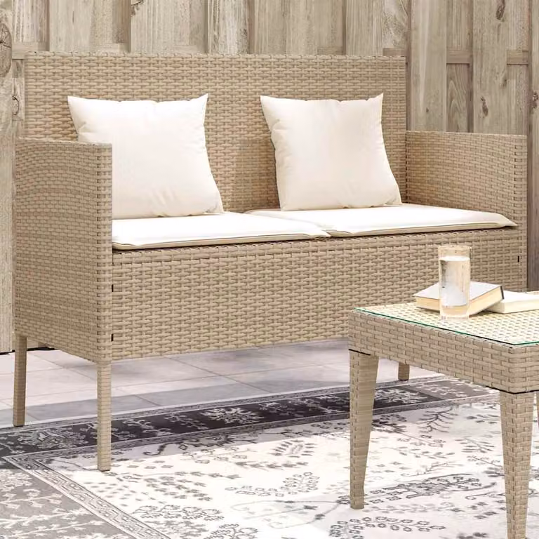 vidaXL Panca da Giardino Moderna in Polyrattan con Cuscini Beige e Bianco