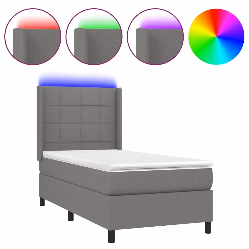 Letto con Materasso a Molle e Illuminazione LED vidaXL in Tessuto Grigio L/P/H: 90 x 190 cm – 2