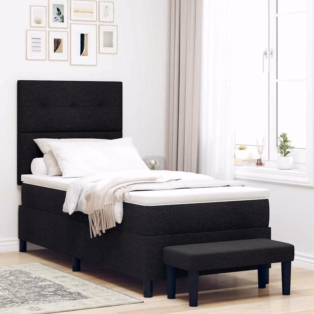Maison Exclusive - Letto boxspring con testiera, nero, 80 x 200 cm, tessuto