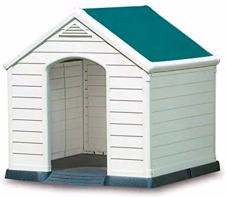 Cuccia per cane Keter in plastica bianca resistente alle intemperie per giardino, balcone e terrazzo
