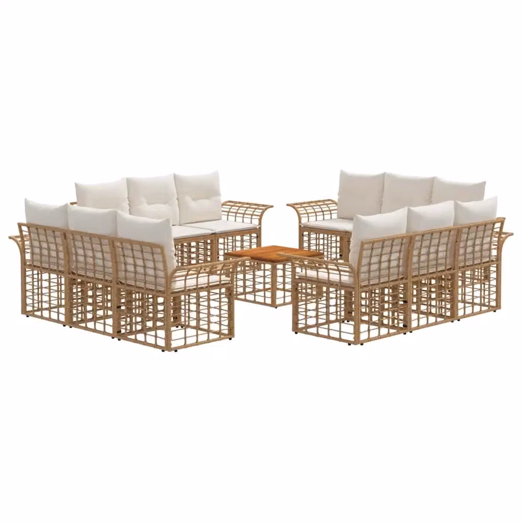 Set di divani da esterno vidaXL a forma di U con 13 pezzi per 12 posti, colore beige, bianco e marrone, con struttura in acciaio verniciato a polvere e cuscini inclusi – 2