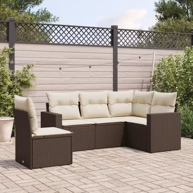 Set Divano da Giardino 5 pz con Cuscini Marrone in Polyrattan 3251310
