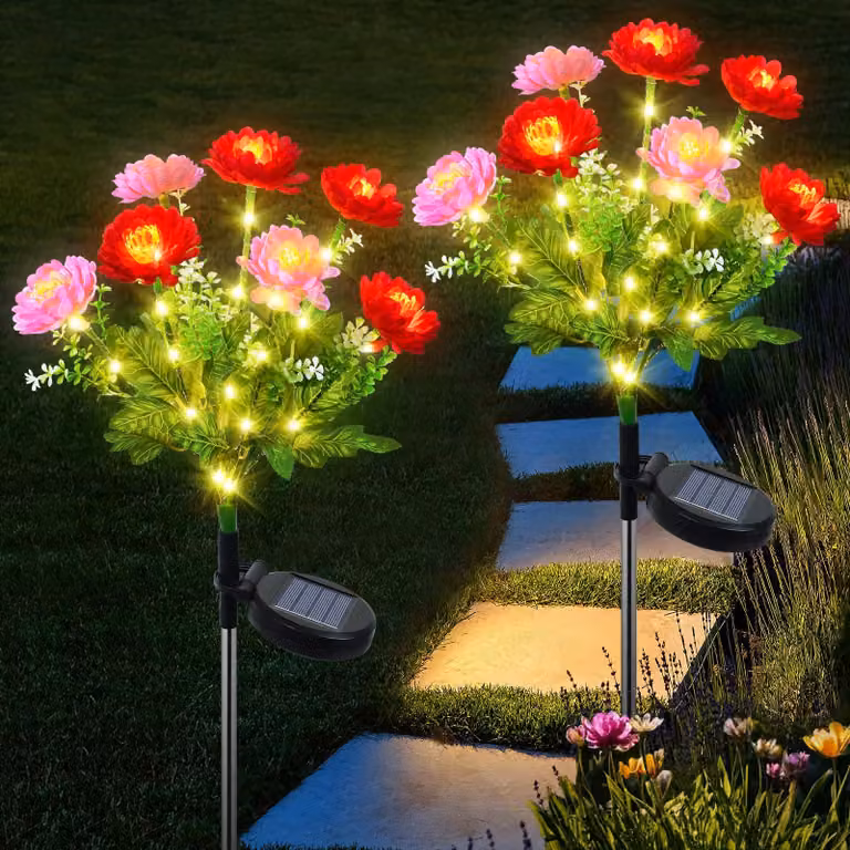 Lampade da giardino solari, confezione da 2, 35 LED, impermeabili, forma di loto