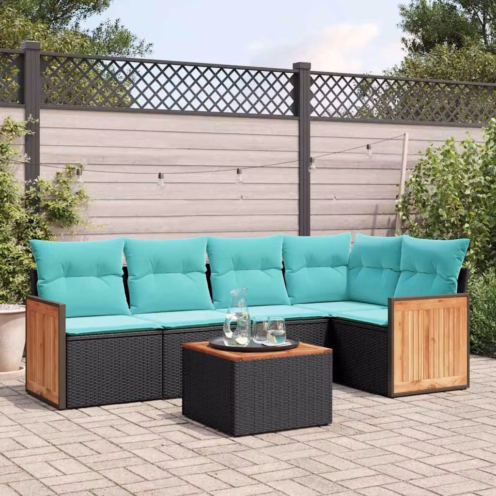 Set da giardino vidaXL in polyrattan nero con 6 pezzi e cuscini inclusi
