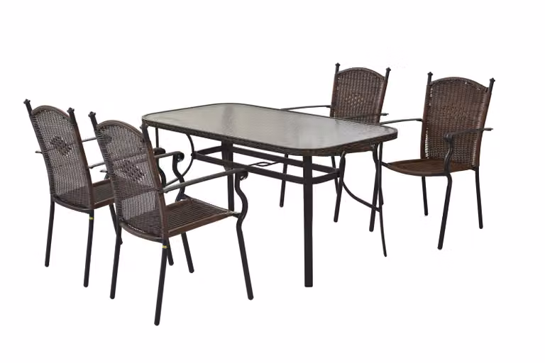 Set di mobili da giardino Merxx "Roma" 5 pezzi con tavolo 150 x 80 cm - struttura in alluminio grafite con intreccio in plastica color cioccolato