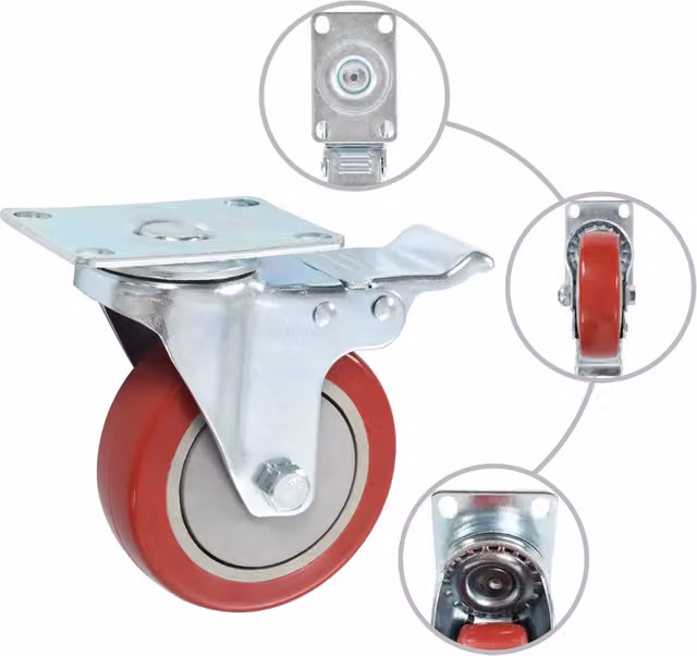 Set di 32 ruote girevoli vidaXL in plastica e acciaio galvanizzato, colore rosso, diametro: 80 mm