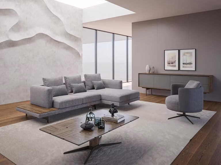 Sofagarnitur Wohnzimmer Set 3tlg Polstermöbel Ecksofa Sessel Holz Couchtisch