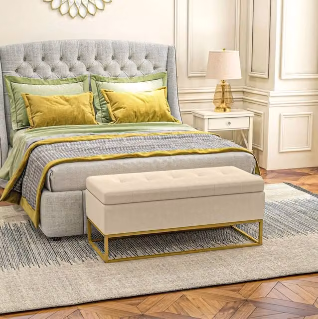 Panca contenitore imbottita beige 110 x 44 x 49 cm