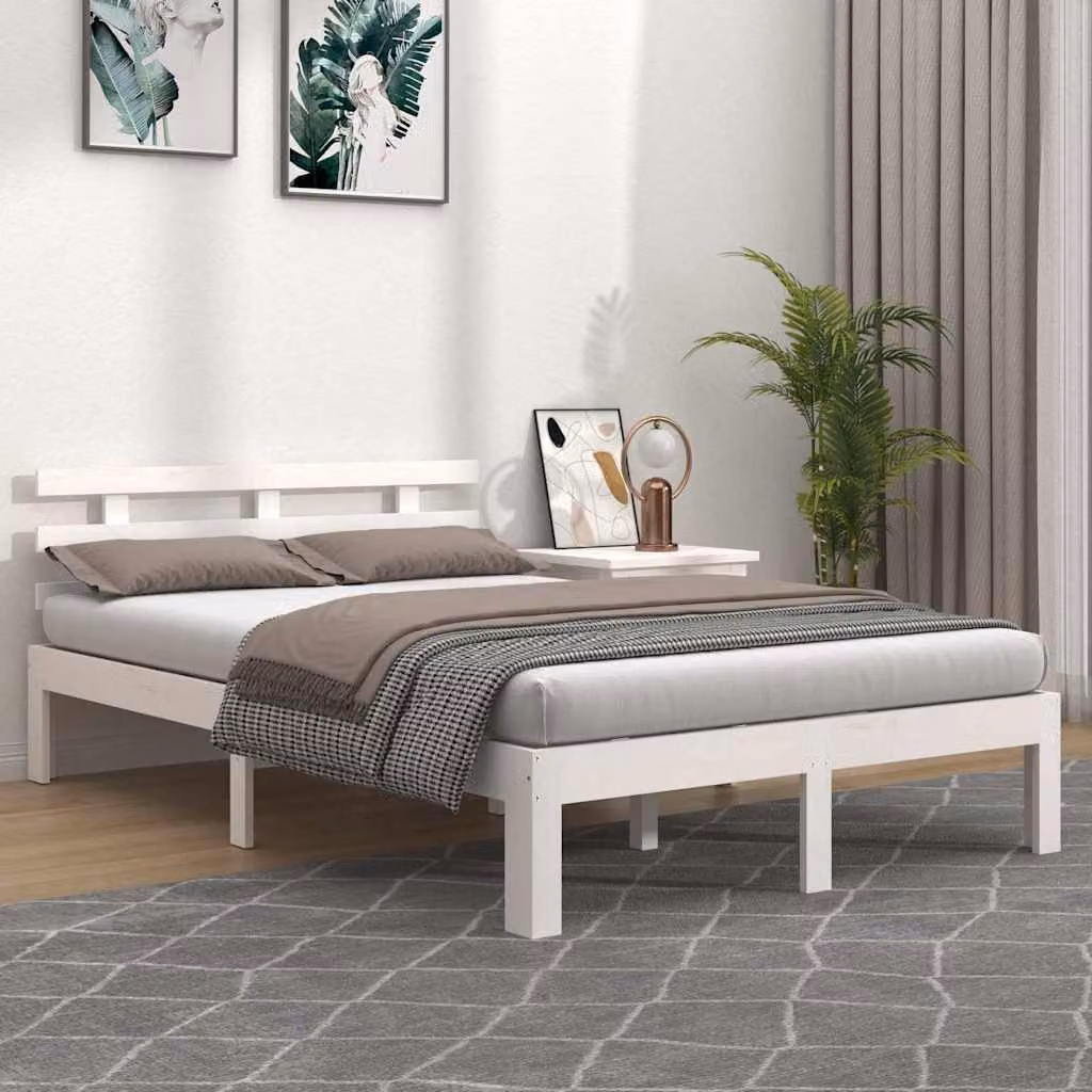 vidaXL Giroletto Super King in Legno Massello di Pino Bianco con Doghe Rigide L/P: 180 x 200 cm – 1