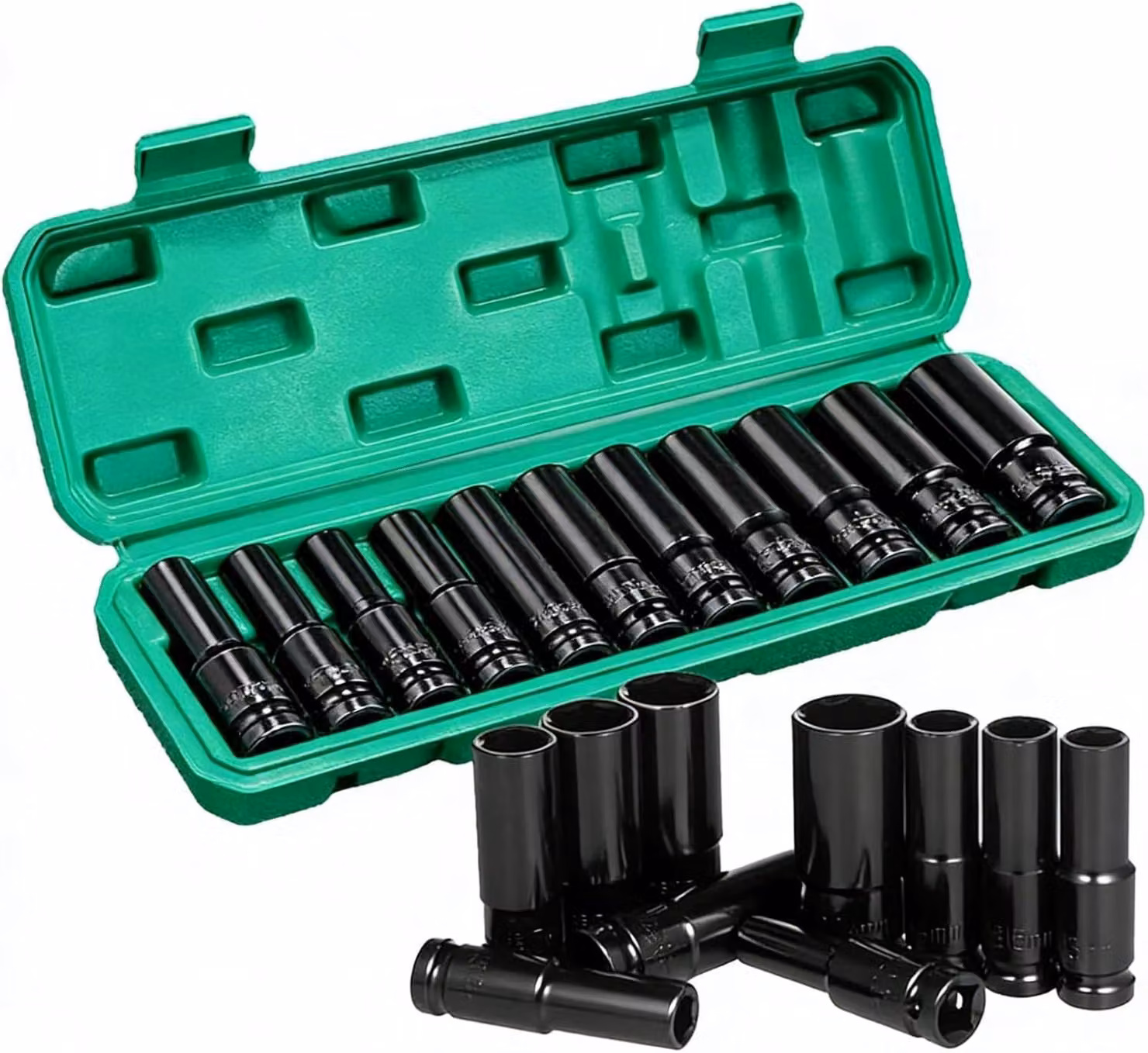 Set di chiavi a bussola, 10 pezzi, da 8 a 24 mm, lunghezza 1/2", per avvitatori a percussione