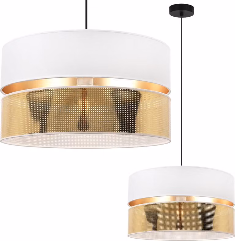 Asti Duo Lampada A Sospensione Nera 1 Paralume Piatto Bianco Oro Ts 40Cm