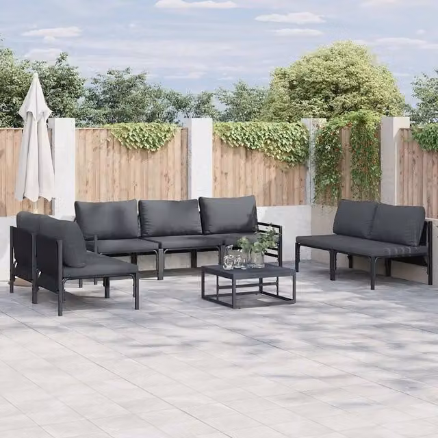 Set Divano da Giardino 7 pz Nero Acciaio 3378980