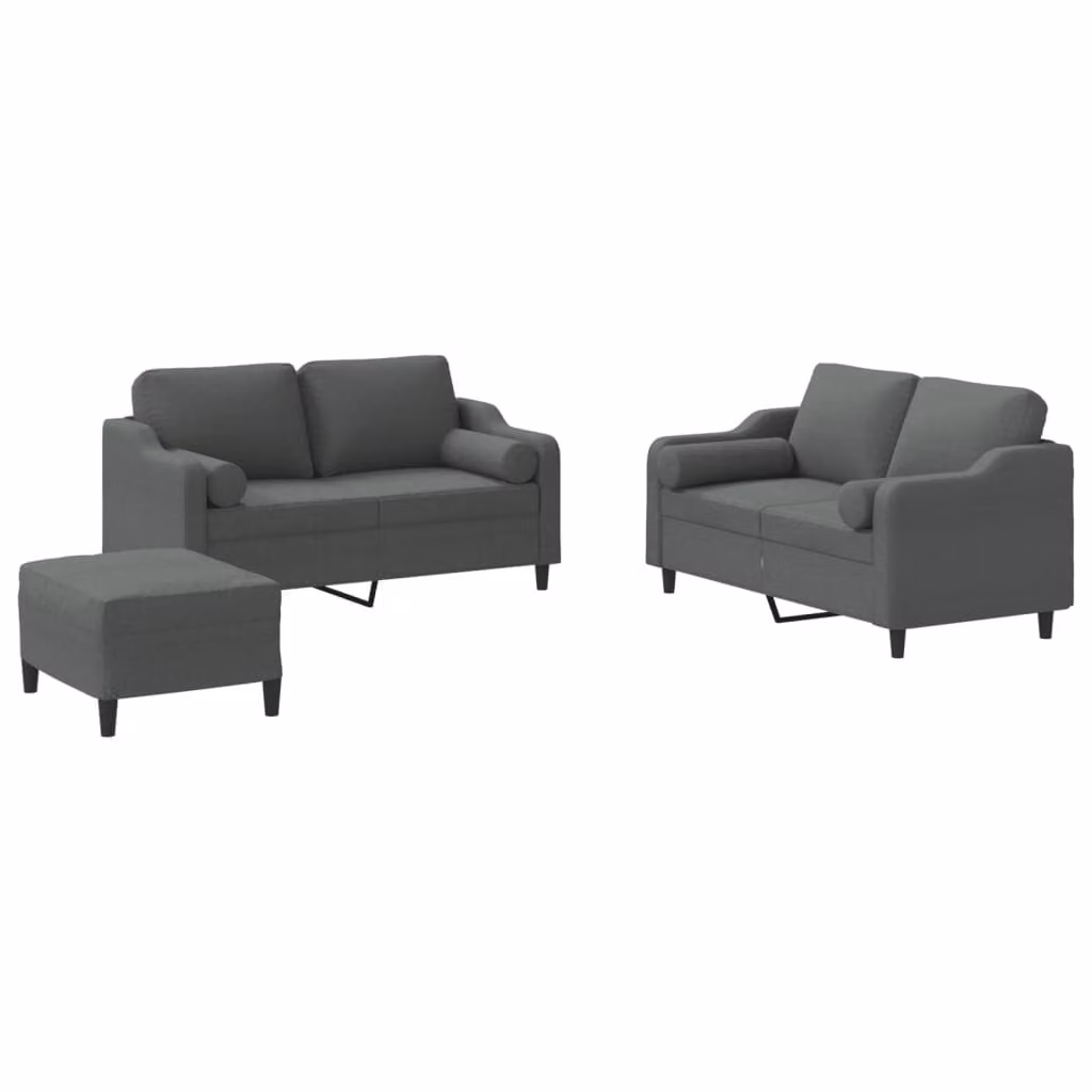 Set di Divani 3 pz con Cuscini Grigio Scuro in Tessuto