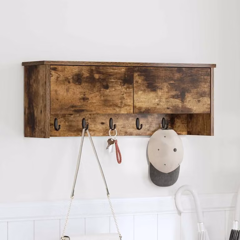 vidaXL Appendiabiti a muro moderno in legno MDF marrone L: 80 cm, P: 20 cm, H: 30 cm