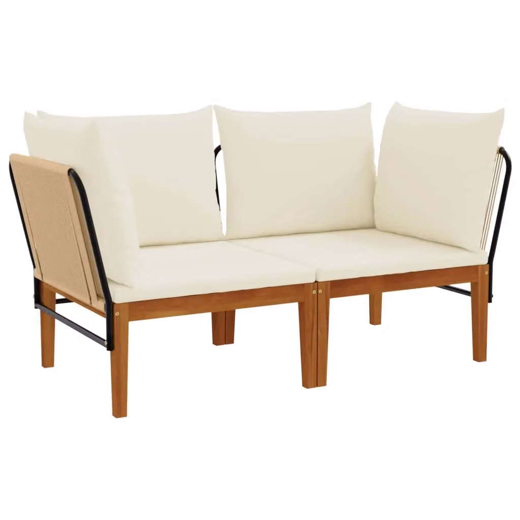 Divano angolare da esterno a 2 posti vidaXL in legno di acacia con cuscini beige e bianco – 2