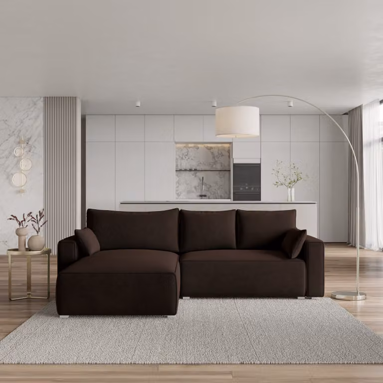 Divano angolare Masseno FORIL con funzione letto a L, divano con box letto, divano da soggiorno, divano, divano letto, set di divani - marrone, MONOLITH 29