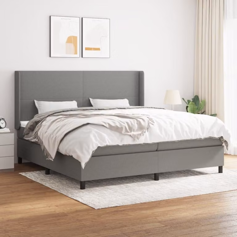 The Living Store Letto a molle con materasso grigio scuro 200x200 cm in tessuto