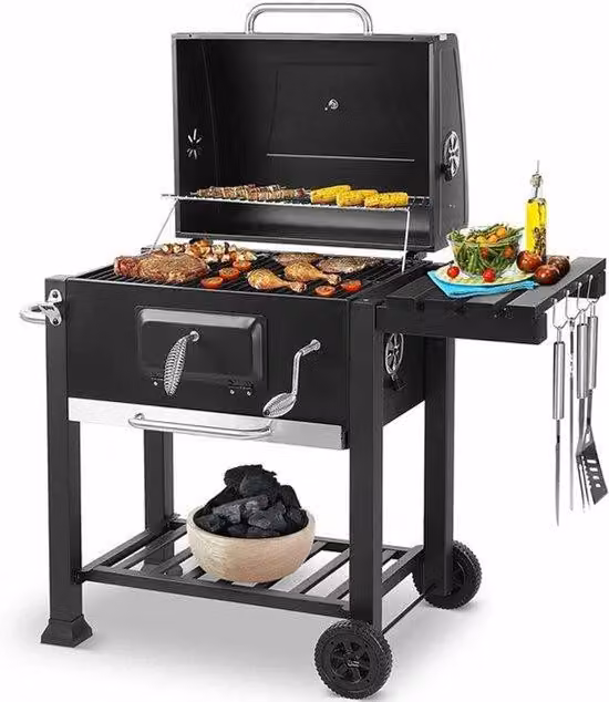 Set per barbecue a carbonella - con termometro e coltello da carne - 3 griglie