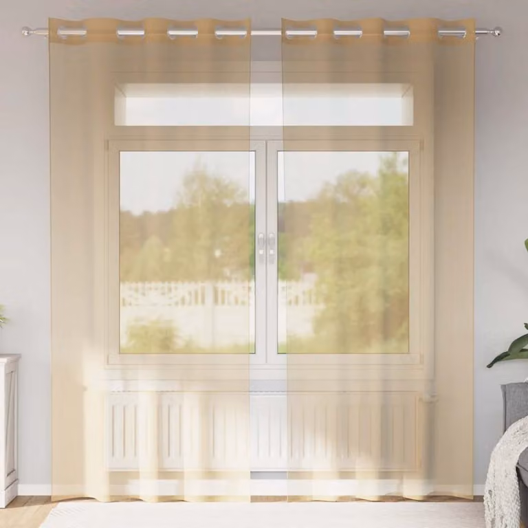 Set di 2 tende in voile semi-trasparente vidaXL con occhielli, colore sabbia, L: 245 cm x H: 140 cm