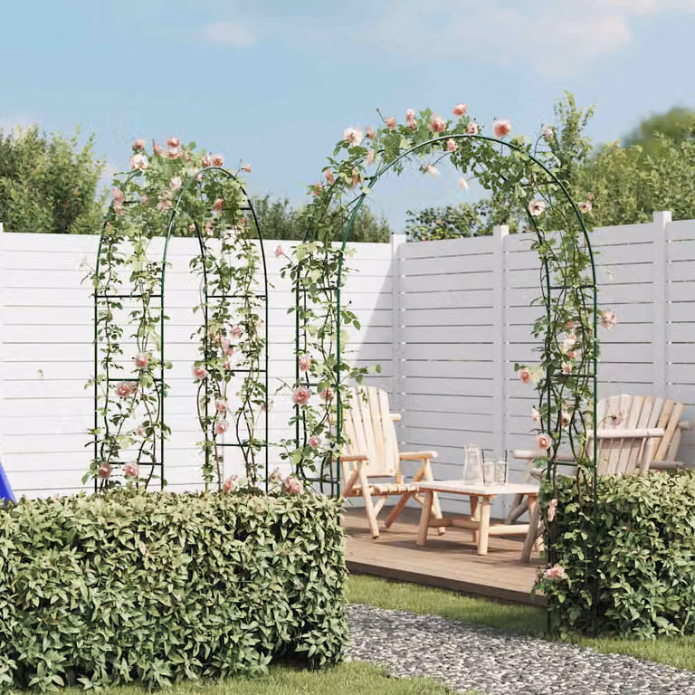 Set di 2 archi da giardino vidaXL in metallo verde per piante rampicanti, L: 240 cm, P: 39 cm, H: 140 cm