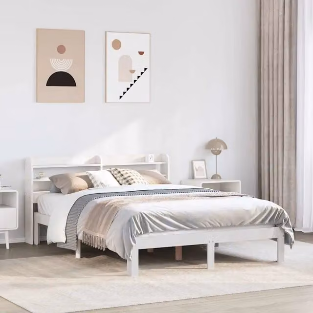 Giroletto con Testiera Bianco 150x200 cm Legno Massello di Pino 3306791