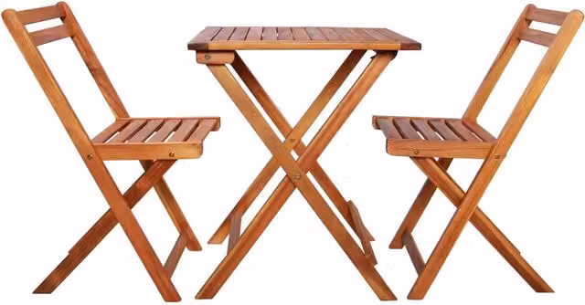 Set da Bistrot 3 pz in Legno di Acacia Marrone con Tavolo Pieghevole per Giardino e Terrazzo