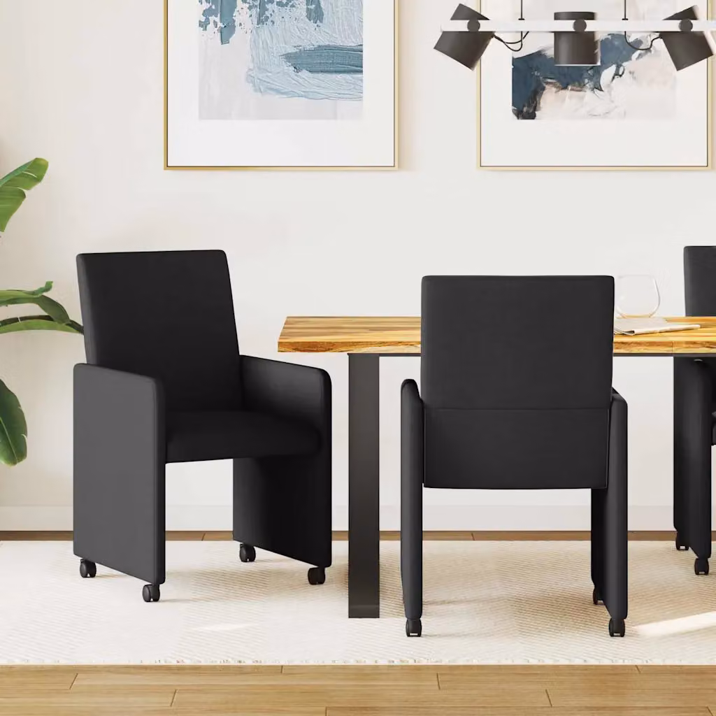 Set di 2 sedie da pranzo vidaXL con ruote e braccioli in tessuto nero L/P/H: 57 x 66 x 94 cm – 1