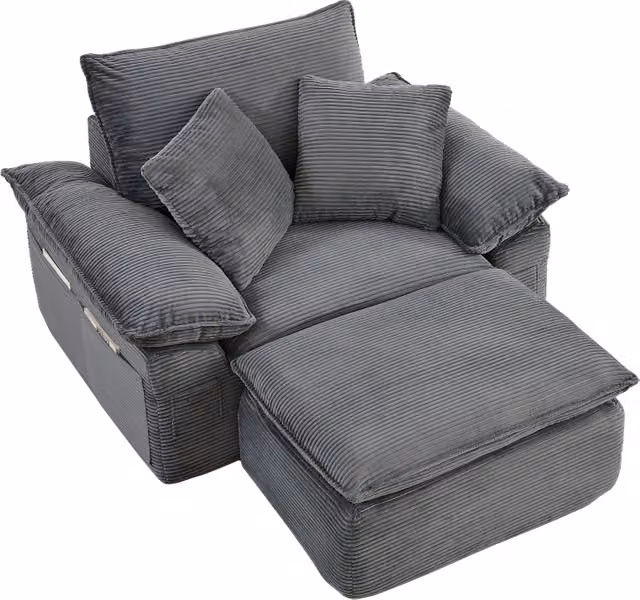 Divano modulare da pavimento con poggiapiedi e tasche, senza montaggio, tessuto grigio chiaro, 156×125×65 cm