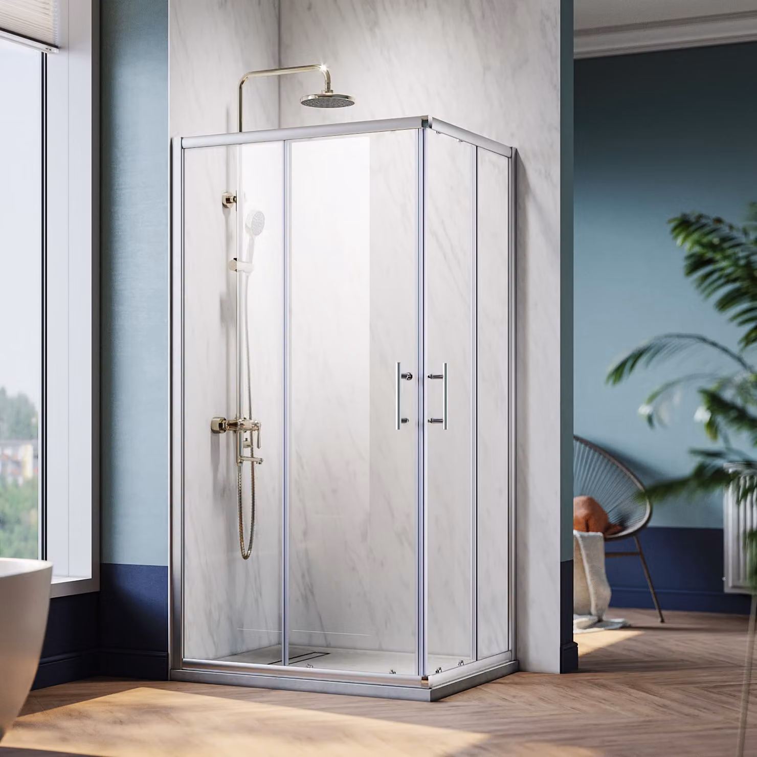 SONNI cabina doccia 90 x 120cm ingresso angolare doppia porta scorrevole doccia ESG vetro funzione di sgancio rapido protezione dagli spruzzi d'acqua