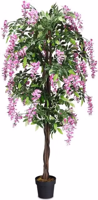 Albero artificiale con fiori di glicine rosa DESIGN IN, pianta decorativa con vaso per arredo interno, Altezza: 180 cm – 1