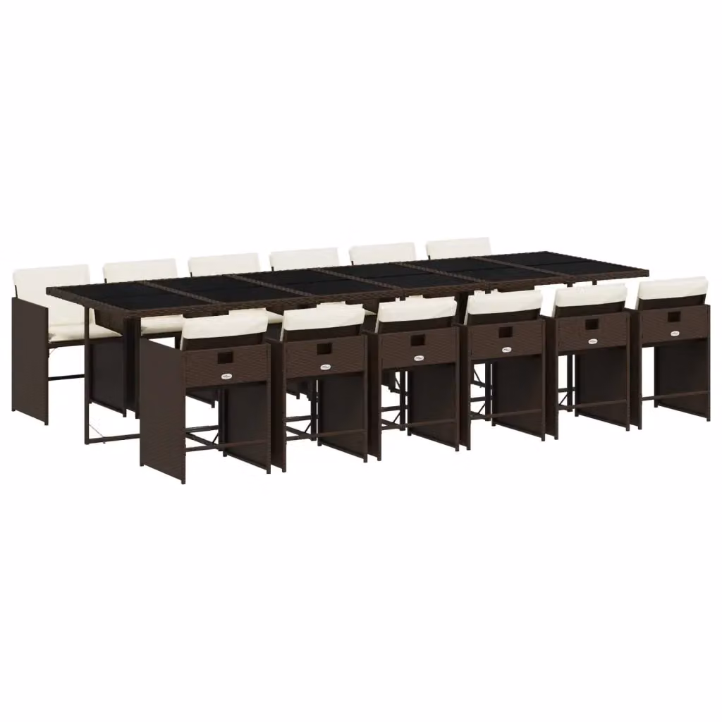 Set da pranzo da giardino vidaXL in polyrattan marrone con 13 pezzi e cuscini – 2