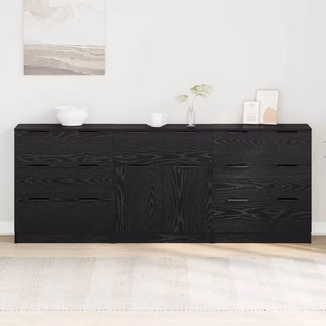 Credenza moderna vidaXL in 3 pezzi colore nero in legno MDF L: 181 cm, P: 30 cm, H: 70 cm – 1