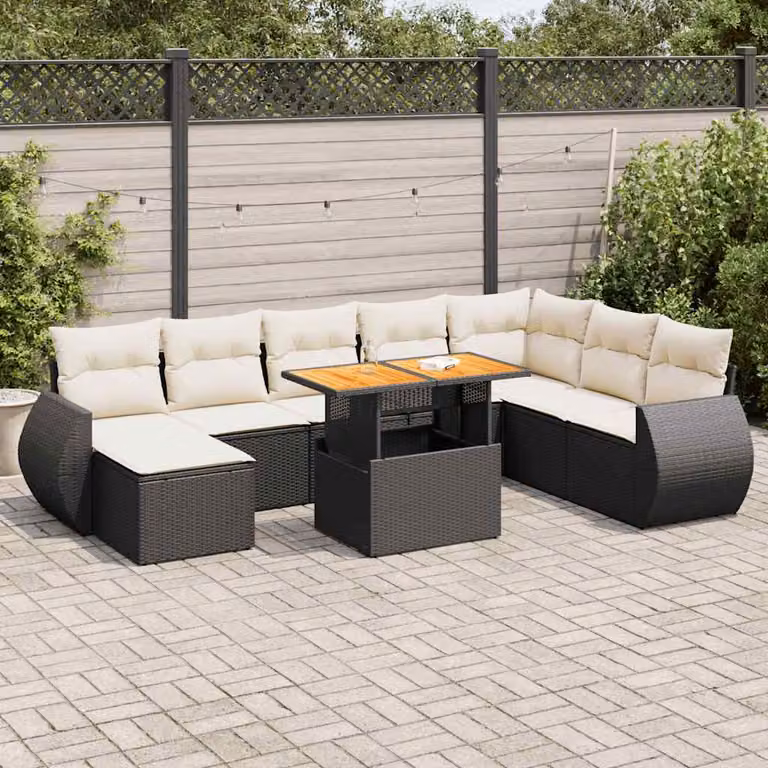 Maison Exclusive - Set Divani da Giardino 9 pz con Cuscini Nero in Polyrattan