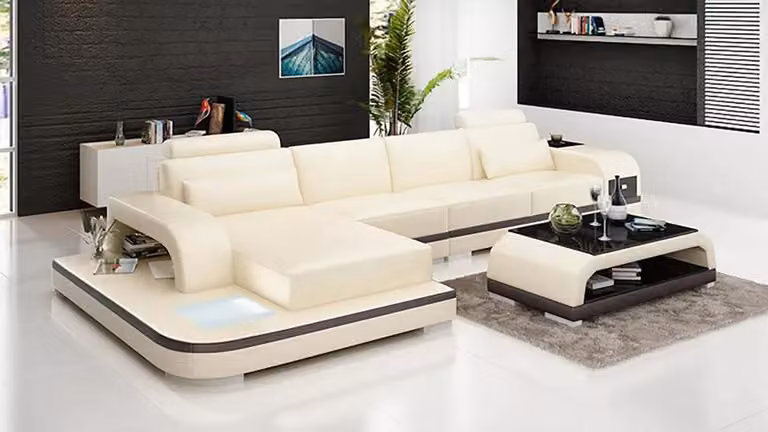 Ecksofa L-Form Couchtisch Sofas Ledersofa Designer Sofa Couch Polster 2tlg