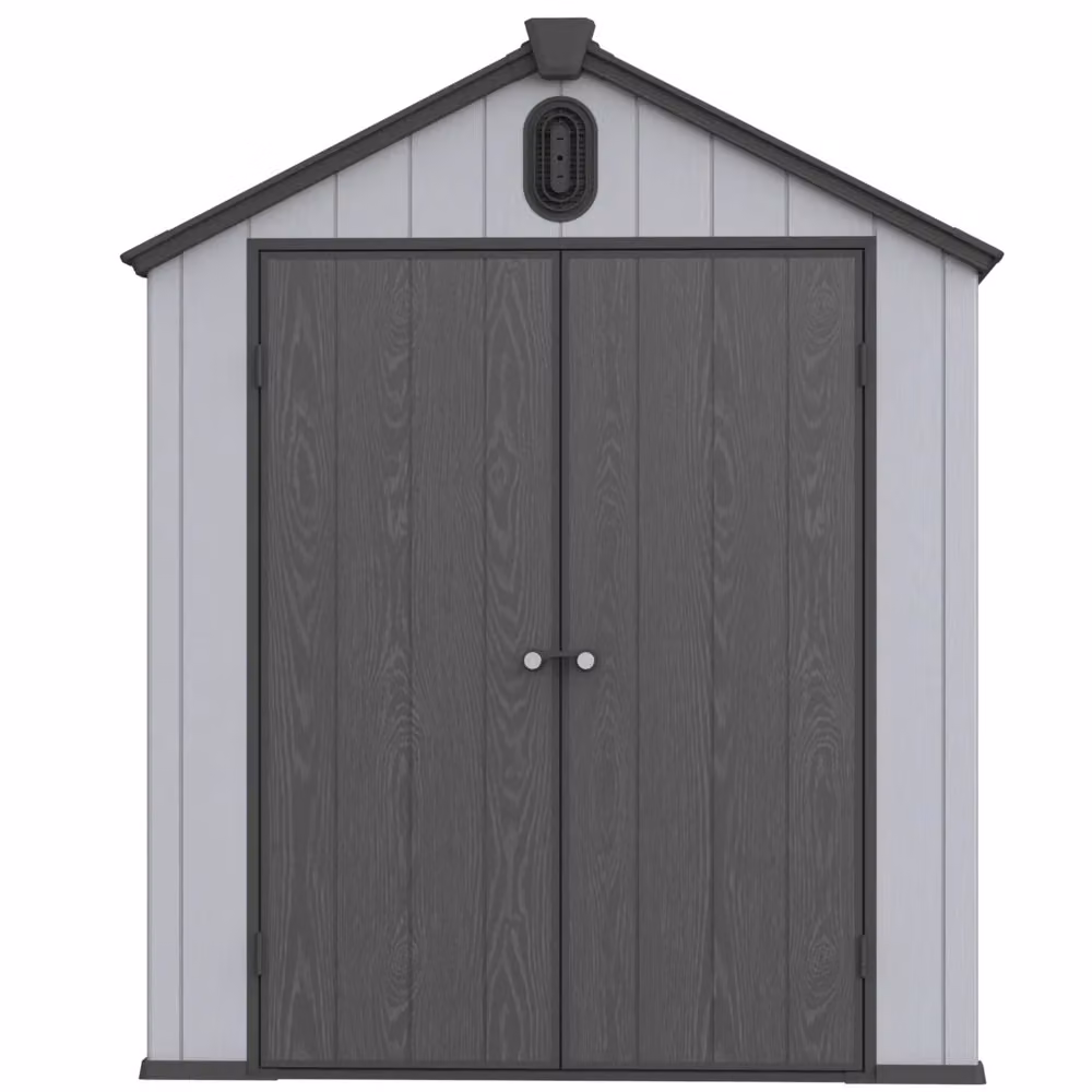 Capannone da giardino in resina Minimal grigio e bianco con tetto a punta e grondaia, L: 244 cm, P: 187 cm, H: 221 cm – 2