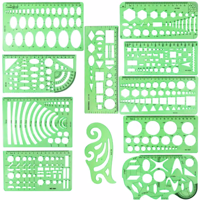 Omgoods - Set di 11 modelli geometrici per il disegno e strumenti di misurazione