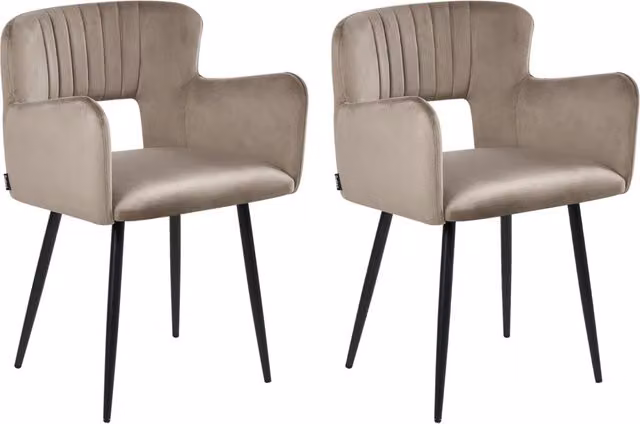 Set di 2 sedie da pranzo BELIANI in velluto beige con braccioli e gambe in metallo stile industriale – 1