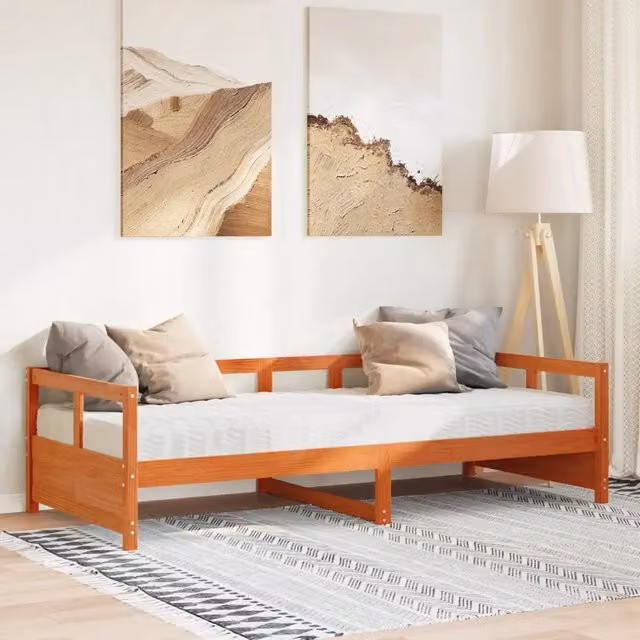 Dormeuse con Materasso-Divano Letto Marrone 80x200 cm Legno Massello di Pino 267749