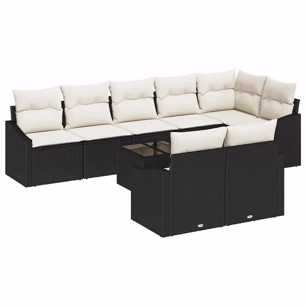 Set Divano da Giardino vidaXL 9 Pezzi a Forma di L con Tavolino, Colore Marrone e Beige, Struttura in Metallo e Polyrattan con Cuscini Inclusi – 2
