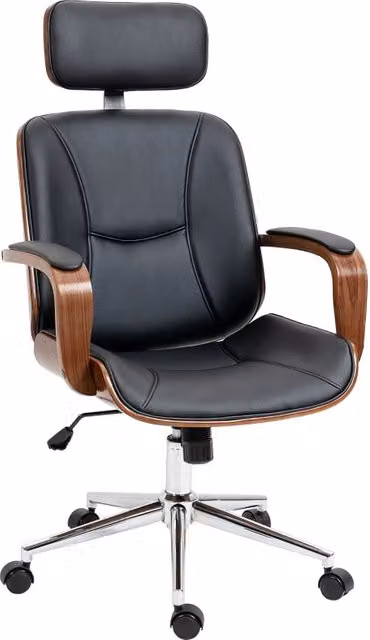 Sedia da ufficio ergonomica moderna in similpelle nera con poggiatesta rimovibile e braccioli – 1