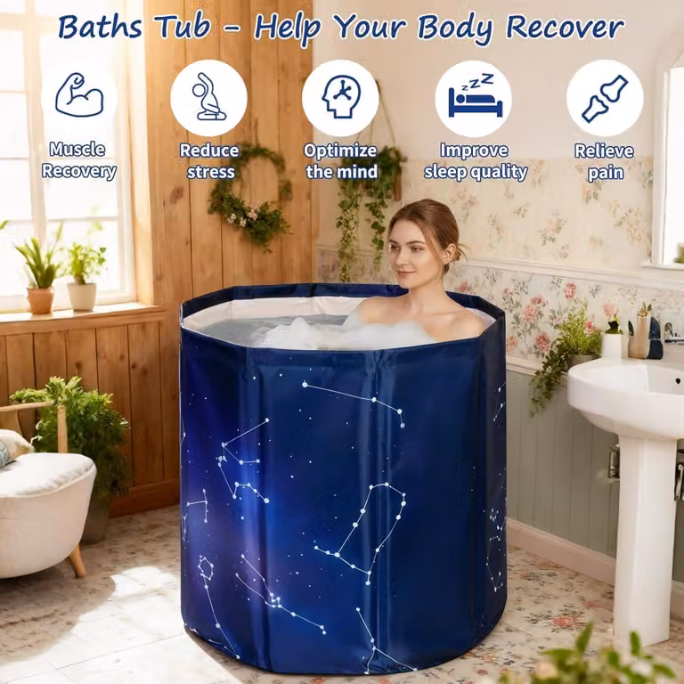 Vasca da bagno pieghevole, vasca da bagno con acqua fredda, autoportante, color viola, per uso domestico