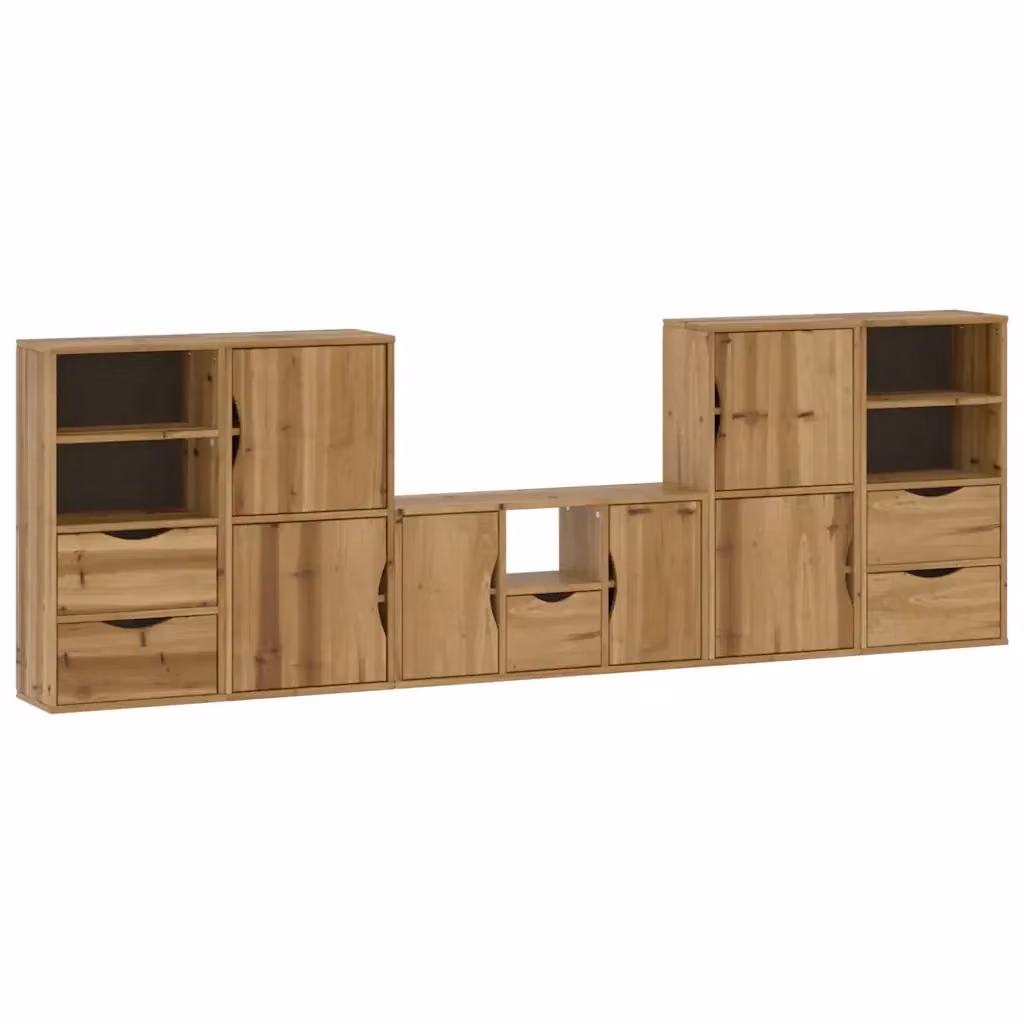 Mobile TV vidaXL ODDA in legno massello di pino marrone con 5 contenitori da appendere a parete – 2