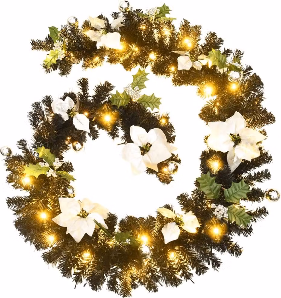 The Living Store Ghirlanda natalizia con luci LED nere 2,7 m PVC