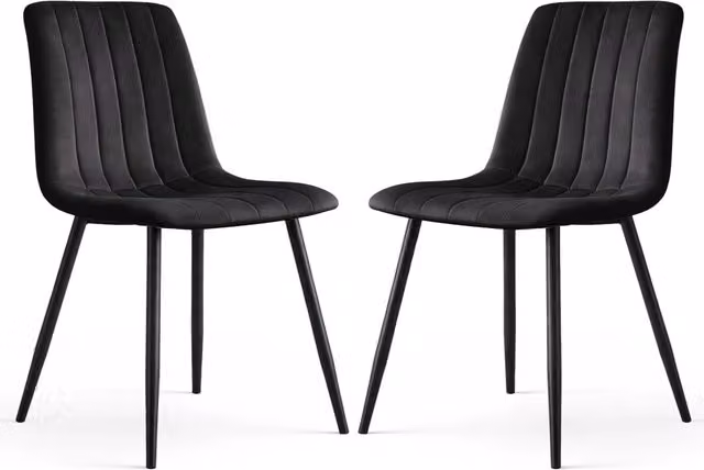 Set di 2 sedie LIVO in velluto nero trapuntato con gambe in metallo nero per sala da pranzo e cucina – 1