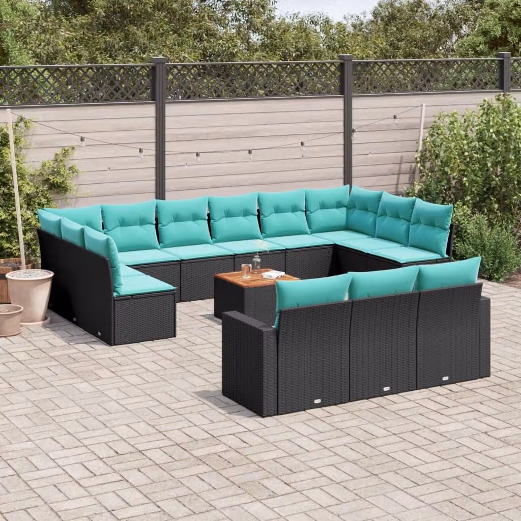 Maison Exclusive - Set da giardino 14 pezzi con cuscini in polyrattan nero
