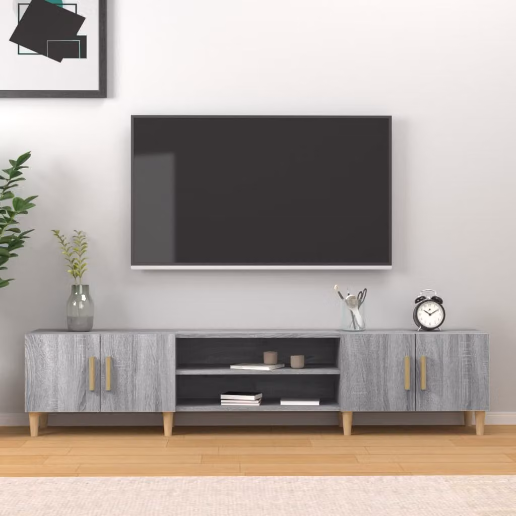 Mobile TV moderno vidaXL in legno multistrato e MDF, Grigio Sonoma, L: 180 cm, P: 31,5 cm, H: 40 cm