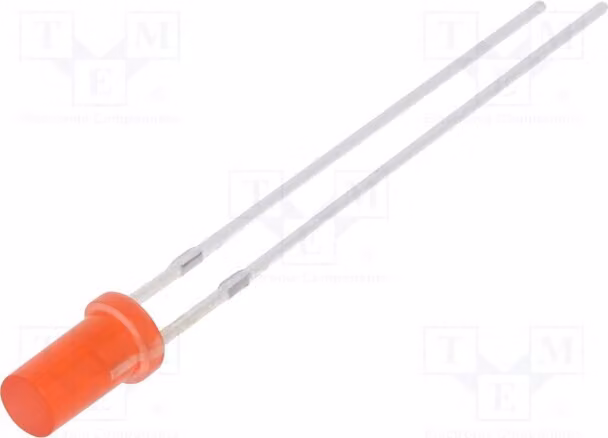 2 LED, angolo di emissione 140°, intensità luminosa 330-500 mcd, diametro 3 mm, colore rosso, senza limitatore di corrente, modello OSR5PA3NE4A. Diodi LED a foro passante, diametro 3 mm