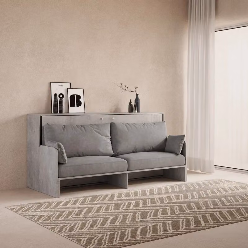 Letto a scomparsa singolo orizzontale Kando Sofà Itamoby in frassino color cemento con materasso – 2